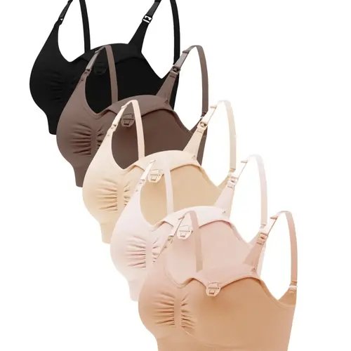 Women's Solid Ruched Adjustable Strap Nursing Bra, Seamless Padded Wireless Pregnancy Maternity Bra, Maternity Lingerie for Daily Wear