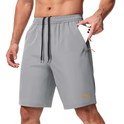 MAGCOMSEN Men's 9-in Outdoor Active Shorts - M, Above the Knee, Fitted Cut, Stretch Drawstring Waist, Zipper Pockets, Rear Zippered Pocket, Quick Dry, Breathable for Running, Hiking