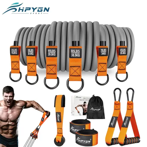 HPYGN Heavy Duty All-in-1 Resistance Bands Set - 300lbs/360lbs Durable Elastic Nylon/Latex Bands with Handles, Door Anchor Included, Convenient to Carry Home Gym Equipment for Men’s Muscle Training, Fitness Support Valentine's Day Gift