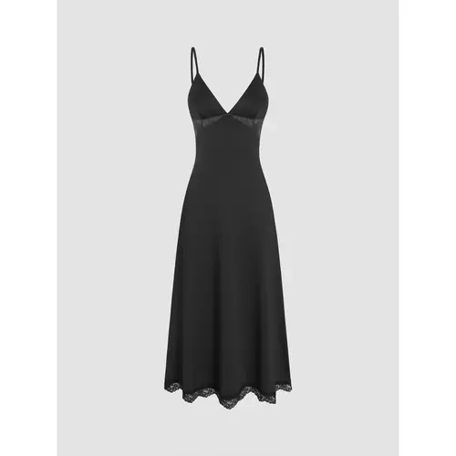 Cider [2 colors, size 0-10] Stretch Satin Lace V-neck Dress