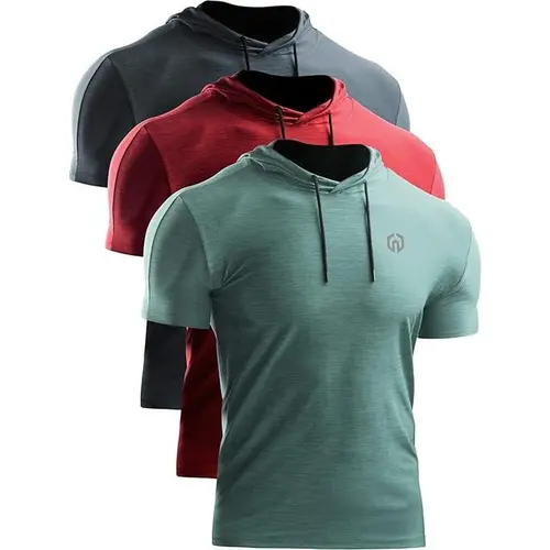 NELEUS Men's 3-Pack Dry Fit Breathable Hooded Shirt - Gym Training Tops, Daily Wear Sportswear, Gym-To-Street Athleisure, All Seasons Fitness, Travel & Camping Apparel