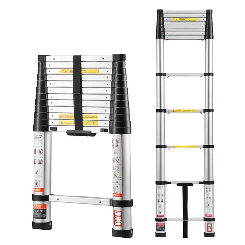 【DealsForYouDays】VEVOR Telescoping Ladder Mutil-buttonRetraction Collapsible Extension Ladder400 LBS Capacity with Non-slip FeetPortable Multi-purpose Compact Ladder for HomeRVLoftANSI Liste FathersDayGift, Adjustable Ladder, Aluminum Step Ladder