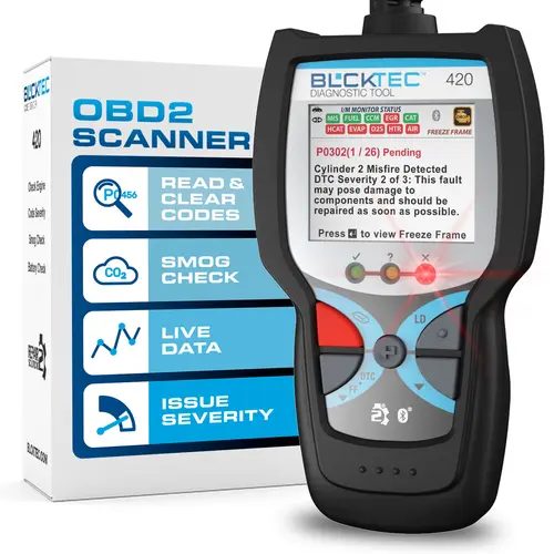 BLCKTEC 420 Compact Handheld Android OBD2 Scanner - Automotive Electronic Repair Tool for 1996+ All OBD Compliant Cars, 4.72"l x 2.41"w x 0.89"h, Fixes Check Engine Light, Supports French & Spanish