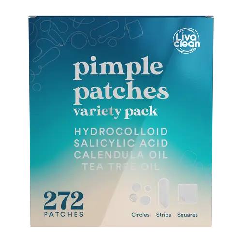 LivaClean 272 CT Hydrocolloid Pimple Patches Variety Pack - Antibacterial Blemish Barrier Patches with Tea Tree Oil, Salicylic Acid, Calendula Oil for Acne Prone Skin, Clear-Up Feature Acne Treatments, Dark Spot Remover