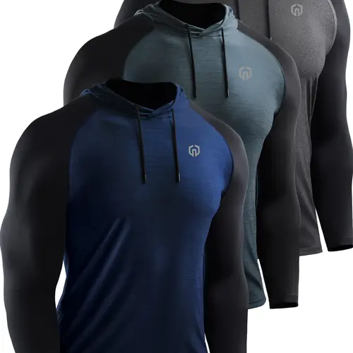 NELEUS Men's Loose Fit Raglan Long-Sleeve Running Hoodie - Quick Dry, Breathable, 3 Pack (5102 Dark Grey/Slate Grey/Navy Blue), Universal Activewear Fitness Athletic Apparel for Gym, Mensfashion Travel Essentials