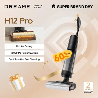 【Super Brand Day】DREAME H12 PRO Series I Wet Dry Vacuum Cleaner, Smart Floor Cleaner Cordless Vacuum and Mop for Hard Floors, One-Step Edge to Edge Cleaning with Hot Air Drying Black