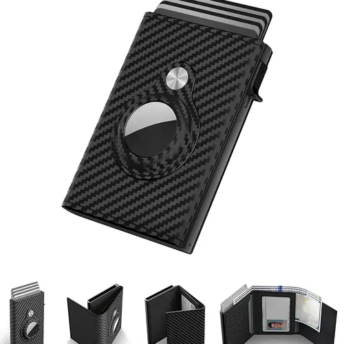 Anti-Theft Airtag Durable Business Fashion Wallet Carbon Fiber Three-Fold Magnetic Men's Card Holder, Plaid Pattern, All Seasons Use, Business Wallets #GLOBAL PICKS
