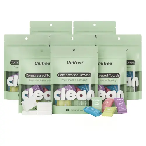 Unifree Compressed Towel Tablets - XL Soft, Eco-Friendly, Biodegradable Plant Fiber Disposable Face Towels - Individually Wrapped, Portable, Multi-Purpose for Travel, Camping, Hotel Stays, home essentials, gift ideas, cozy home