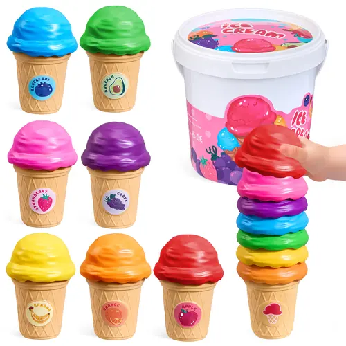 JoyCat Fun Ice Cream Maths Toy Set - Colorful Kids Toys, Unisex Preschool 4+ Number Style Learning Tool, 20 Scoops 10 Cones, Interactive Learning for Fine Motor Stacking, Hand-Eye Coordination, Imaginative Play, Montessori Gifts