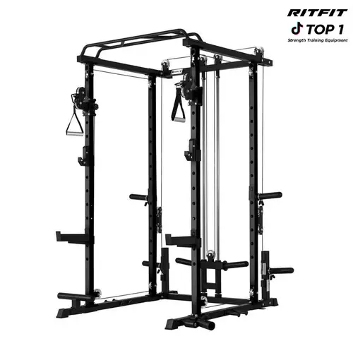 RitFit P3 Power Rack (1200lbs Capacity) - Space-Saving Compact Adjustable Gym Equipment, Smooth Cable System, Aluminum Pulleys, Full Cable Crossover System, Home Workout Gear, At Home Fitness Training Solution for Garage Use