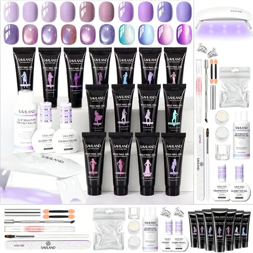 SAVILAND 36-Color Poly Gel Nail Kit - All-in-1 Manicure Nail Care Extension Set with Mini UV Lamp, Slip Solution for Gentle Sensitive Skin Home DIY & Selfcare Gift Summervibes