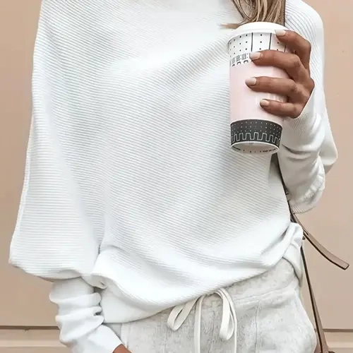 Women's Plain Asymmetrical Hem Boat Neck Batwing Sleeve Sweater, Casual Long Sleeve Jumper for Spring & Fall, Women's Casual Chic Knitwear for Daily Wear