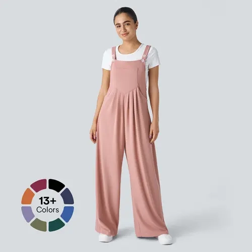 Halara Adjustable Strap Button Multiple Pockets Plicated Waffle Casual Overalls