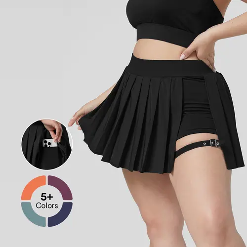 Halara Breezeful High Waisted Pleated 2-in-1 Side Pocket Adjustable Buckle Quick Dry Mini Casual Plus Size Skirt Gym Shorts Dance Outdoor Breathable Comfort Fit Womenswear