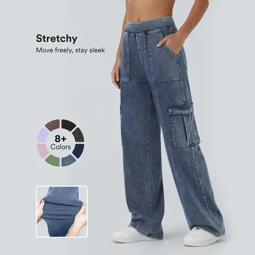 Halara Flex Mid Rise Pockets Straight Leg Casual Cargo Jeans