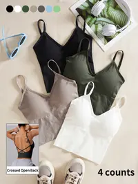 Women's Plain Criss Cross Backless Sports Bra, Casual Breathable Sports Top for Yoga Gym Workout, Women's Sport & Outdoor Clothing for All Seasons, Strappy Yoga Bras, Exercise Bra, Sportswear Bra