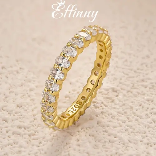 Effinny Jewelry Full Eternity Oval Cut Wedding Band, 925 Sterling Silver Wedding Ring, 5A Cubic Zirconia Stackable Ring for Wedding, Party, Travel, Affordable Wedding Rings, Brilliant Wedding Rings