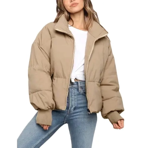UANEO Women's Casual  Puffer Jacket Full-Zip Stand Collar Padded Winter Outerwear Coat