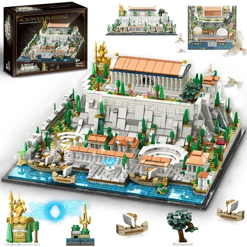 TOKMOC 1988 Pieces,Architecture Acropolis of Athens Building Block Set,Landmark City Building Kit,Including Athena,trident,olive tree,plaza,fountain and other scence,Historic Collecting Building,Birthday Gift,For aged 12 and above,Stress relief toy,66034