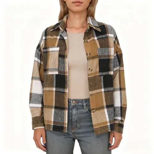 ZEAGOO Women's Oversized Retro Plaid Shacket - Long Sleeve Button-Down Windproof Outdoor Flannel Coat, Casual Holiday Wear, Side Pockets, Lightweight Loose-Fit Plus Size Top for Jeans, XL, Check