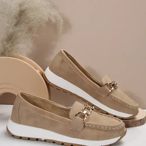 Women's Casual Sporty Slip-On Shoes, Comfortable Soft Fashion Round Toe Low Top PU Leather Trending Sneakers with Chain Decoration, Walking Shoes, Casual Wear Shoes