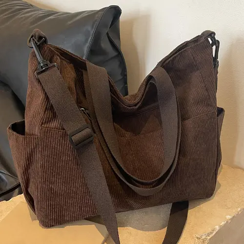 Corduroy Trendy Tote Bag, Women's Solid Color Large Capacity Shoulder Bag for Daily Used, Casual Matching School Bag for Outdoor, Stylish Casual Bag