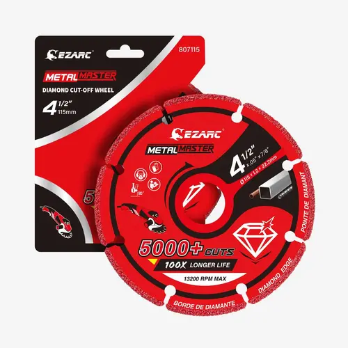 EZARC Diamond Metal Cut-off Wheel, Power Tool Accessory with Solid Steel Body for Stability, Diamond Edge, Longer Life, 100% Contaminant-Free, 5000+ Cuts, Heavy-Duty for Rebar/Iron Cutting, Cleaner Work Zone, Safe Metalmaster Design