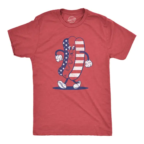 Mens Fourth Of July Hotdog T Shirt Funny Patriotic Cookout Grilling Tee for Guys Mens Funny T Shirts Cool Vintage Fashion T-Shirt Gift Classic Menswear Patriotic Apparel for Men Funny Food Short Sleeve Novelty Red -