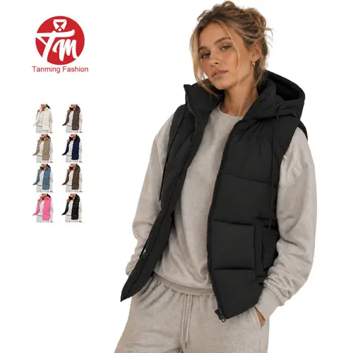 Tanming Womens Basic Hooded Puffer Vest Removable Hood Zip Up Sleeveless Jacket Lightweight Quilted Fall Winter Outerwear with Pockets