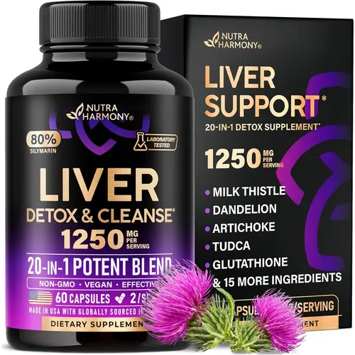 NUTRAHARMONY Liver Cleanse & Detox - Milk Thistle, Dandelion, Artichoke, TUDCA