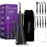 MySmile Cordless Rechargeable Water Dental Flosser (260ml) - 5 Modes, 8 Jet Tips, Cleansing Oral Irrigator Box - Daily Dental Cleaner for Braces, Travel Self Care Plaque-Removing Flosser