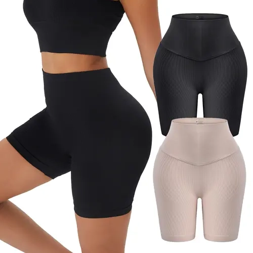 FINETOO Women's Classic 2PCS High Waist Biker Gymshorts - Thick Material, Wide Waistband, Tummy Control, Above-Knee Hem, Supportive Compression Highwaist Athletic Yoga Gym Bottoms for Workout Sets Women