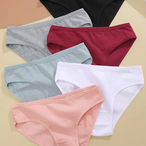 6 Pcs Women's Casual Korean Style Smooth Soft Solid Color Jersey Basic Slim Panty, Comfortable Breathable Knicker for Daily Wear, Women's Underwear for All Seasons, Casual Comfy Panty, Knitting, Breathable Comfy Panties