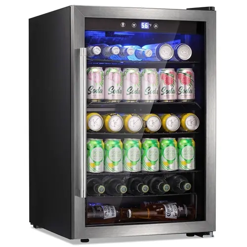 COWSAR Black Freestanding Multifunctional Refrigerator - 3.2cu.ft, 22x20x35 inch, 26-Bottle, 130-Can Capacity, Tempered Glass Door, Quiet Motor, ±1°C Temp Hold, Adjustable Temp, LED Light, Movable Shelves, Easy Access, 55°F Wine Set Indoor Mini Fridges