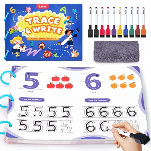 JoyCat Montessori Preschool Practice Kit - Dry-Erase Learning Activity Set, 48-Page Letters Numbers Tracing Workbooks, Waterproof Space/Dinosaurs/Ocean Fun Card Seek & Find Game, Alphabet Chart, Homeschool Supplies for Ages 4+ Toddlers