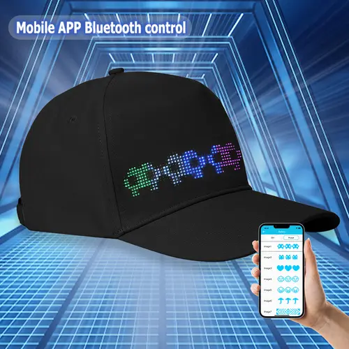 YOYOWAY Customizable LED Baseball Cap - Bluetooth App-Synced Rolling Display, Detachable Screen, Custom Gifs & Text, Breathable Synthetic Fabric, Adjustable Fit, Rechargeable Battery, Ideal for Halloween, Quirky Cool Gifts for Adults, Men's Accessories