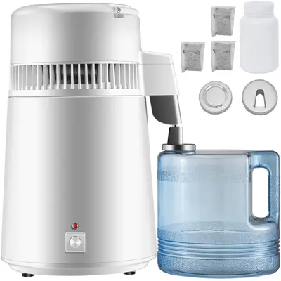 【DealsForYouDays】VEVOR 1.1 Gal Water Distiller 0.3Gal/H750W Distilled Water Machine4L Distilling Pure Water Machine w/Plastic ContainerWater Distillation Kit w/ButtonCountertop Distilled Water Maker for Home