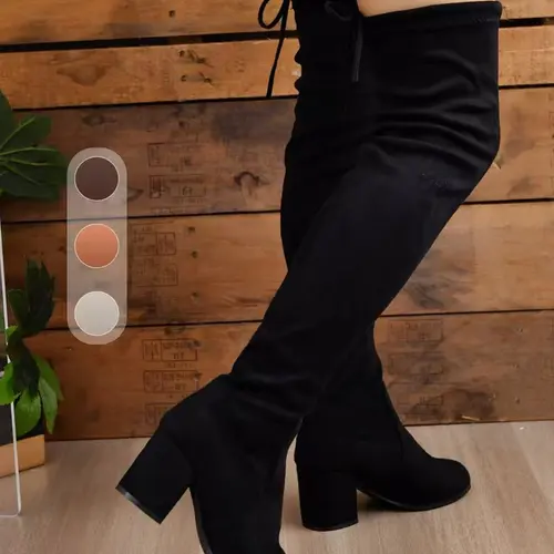 【Black Friday】Elegant Solid Color Mid Block Heel Over-the-Knee Boots, Comfortable Casual Warm Boots for Fall & Winter Daily Wear, Trendy Versatile Footwear