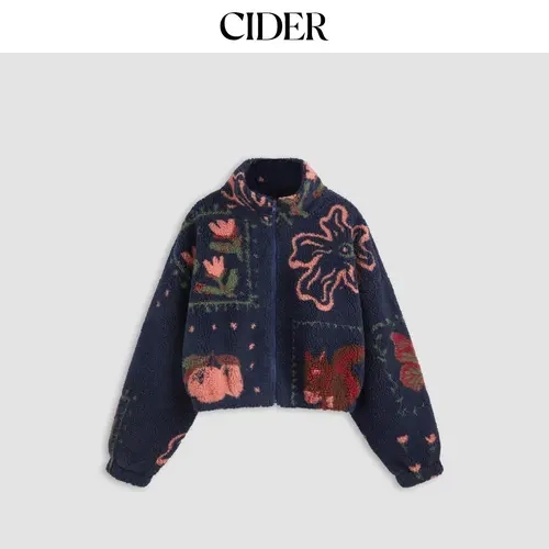 Cider Fleece High Neck Graphic Zipper Jacket