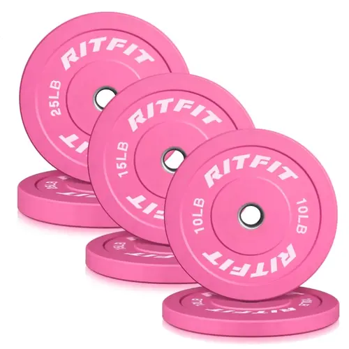 RITFIT Pink Unisex 2-Inch Olympic Bumper Plates, High-Density Rubber for Silent Drop & Less Floor Pressure, Stainless Steel Rings for Quieter Set/Rep & Fast Removal, IWF Standard for Weight Lifting, Fitness Exercise Accessories, Exercise Fitness Equipment
