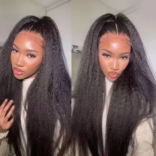 Bling Hair 13x6 & 360 Lace Front Wig - Real Human Kinky Yaki Straight, Pre-Plucked with Baby Hair, 180% Density, Transparent HD Glueless Lace Hairline Wig, Pre Plucked Human Hair Wigs