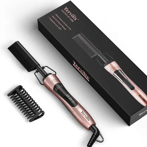 Terviiix Ceramic Electric Hot Comb Hair Styler - 110-220V, Keratin-Argan Oil Infused Teeth, Dial in Heat, Max 450°F, Adjustable Temp, 60 Min Auto Shut-Off, US Plug for Black Hair & Lace Front Wigs