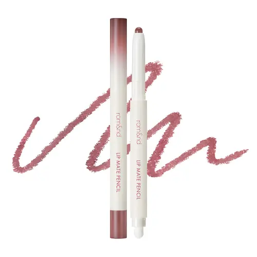 rom&nd Lip Mate Pencil - Dual-Tip Double-Ended Crayon-Like Color Pencil Makeup Lipliner, Smudge-Proof Matte Sculpting for Overlined Lips, Natural Contouring, Finger Brush, 0.5g Brown Lipliner, Brown Lip Liner Lipliner