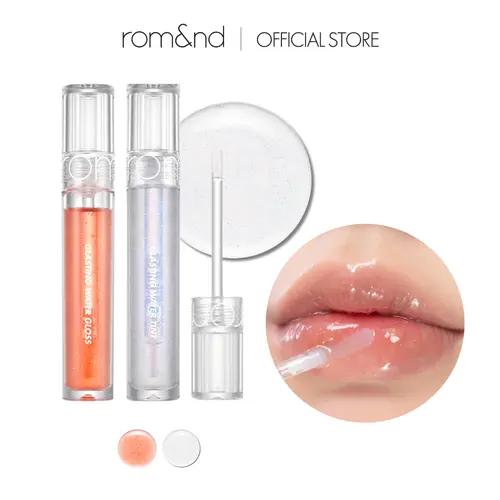rom&nd Glasting Water Gloss - 00 Meteor Track Tint 4.6g Cosmetic Makeup Product, Sweet Almond Extract Lip Care, Hydrates Moisture Dry Adults, Glow Glitter Lipstick & Lip Gloss, Water-Coated Bling Plumper