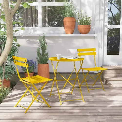 GRAND PATIO 3-Piece Premium Steel Iron Garden Furniture Set - Solid Colored, Foldable Iron Frame, Fast Wipe Clean, Easy Storage, Balcony Outdoor Living Set for Teatime Conversations