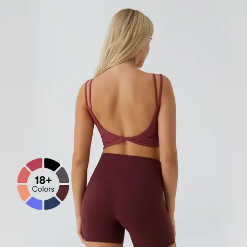 Halara Double Straps Backless Twisted Cropped Yoga Tank Top Ribbed Sports Vest Workout Ribbed