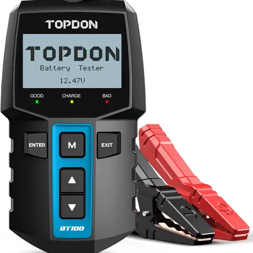 TOPDON BT100 Car Battery Tester 12V Load Tester,  100-2000 CCA Automotive Alternator Tester Digital Auto Battery Analyzer Charging Cranking System Tester for Car Truck Motorcycle ATV SUV Yacht Vehicle