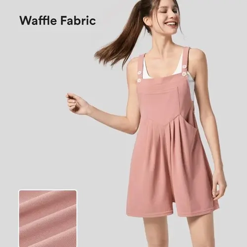 Halara Adjustable Strap Button Multiple Pockets Plicated Waffle Casual Overalls