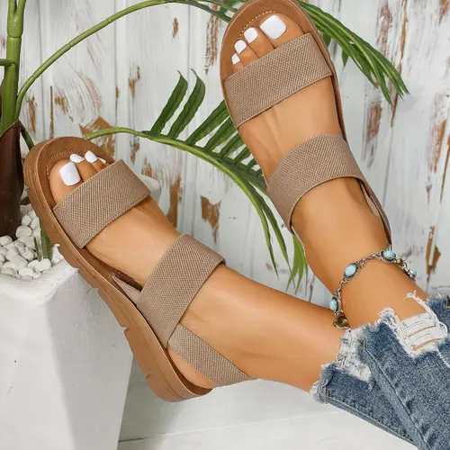 Women's Summer 2024 Fashionable Slip on Flat Wedge Sandals, Casual Comfortable Lightweight Sandals for Beach Party, Simple Comfortable Shoes for Indoor and Outdoor, Casual Fashion Footwear