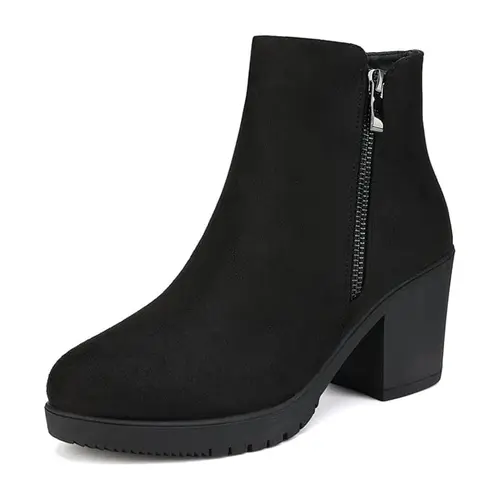 Dream Pairs Women's Formal Ankle Boots - Chunky Heel Style Footwear, Round Toe, 3 in Block Heels, PU Upper, TPR Sole, Slip Resistant, Soft, Smooth Side Zipper, Casual Shoes for Women, Comfortable for Business Outfits